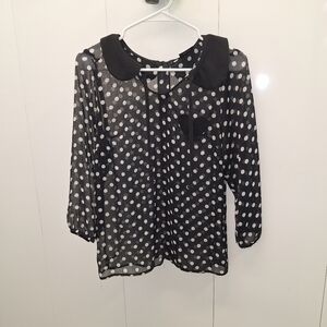 Rock Steady Polka Dot Sheer Black Blouse Button Back Small